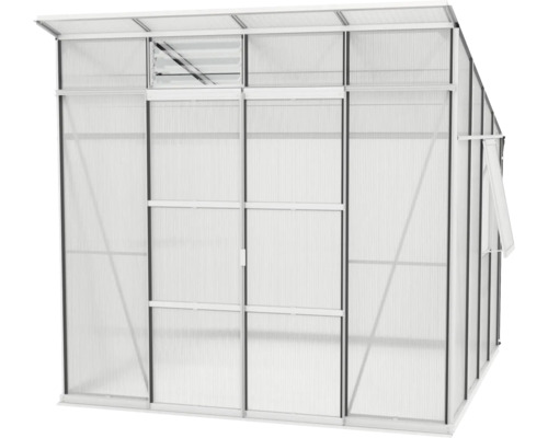 Gewächshaus mit Belüftungsklappen und Schiebetür