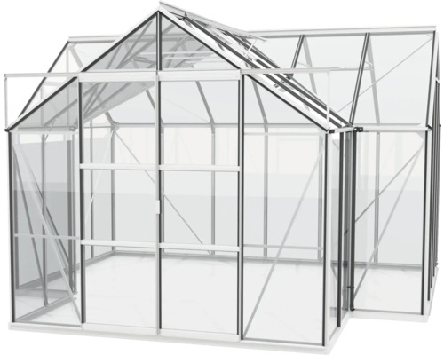 Gewächshaus mit Glaswänden und Aluminiumrahmen
