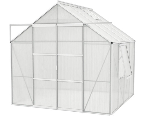 Gewächshaus mit geöffneter Tür und Fenster