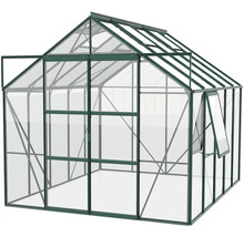 Gewächshaus mit geöffneter Tür und Fenster für den Garten