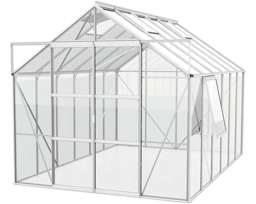 Gewächshaus mit geöffneter Tür und Fenster zur Pflanzenzucht