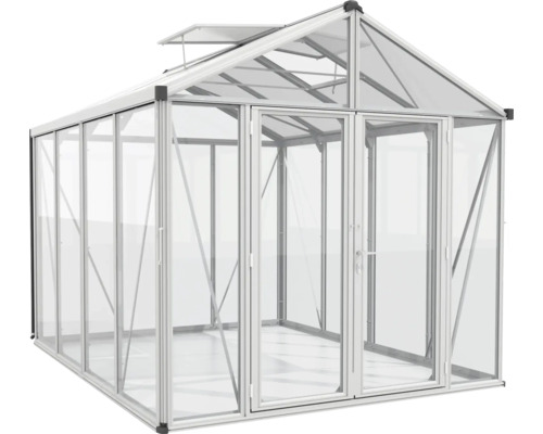 Gewächshaus mit Glaswänden und Doppeltür