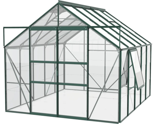 Gewächshaus mit Metallrahmen und transparenten Wänden