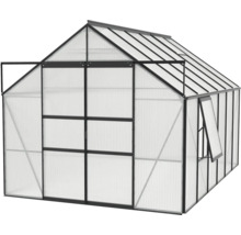 Gewächshaus mit geöffneter Tür und Fenster
