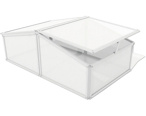 Frühbeet mit geöffnetem Deckel zur Pflanzenanzucht