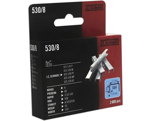 J C Schwarz 530/8 Klammern, 2000 Stück