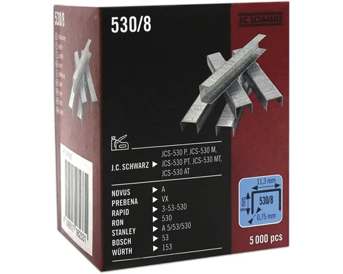 J.C. Schwarz Heftklammern Typ 530/8, Packung mit 5000 Stück