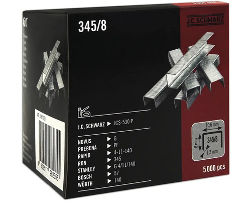 J.C. Schwarz Heftklammern 345/8, 5000 Stück, für verschiedene Tacker geeignet