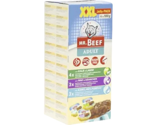 Mr. Beef Adult Katzenfutter XXL Jelly Pack, 10 mal 100 Gramm