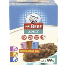 Mr. Beef Adult Katzenfutter im 12 mal 100 Gramm Vorteilspack Jelly