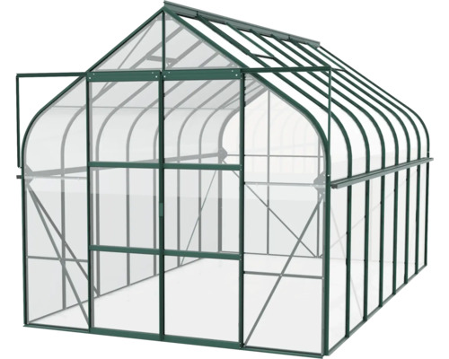 Gewächshaus mit geöffneter Tür.