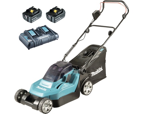 Akku Rasenmäher Makita DLM432PT2 inkl. 2 Akkus 36V, 5 Ah und Ladegerät Makita Akku Rasenmäher mit zwei Akkus und Ladegerät