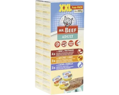 Mr. Beef Adult Katzenfutter XXL-Packung mit Paté, 10 mal 100 Gramm
