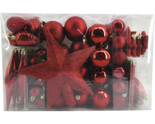 Christbaumkugel-Set Kunststoff 104-teilig rot