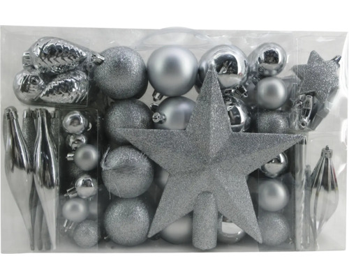 Christbaumkugel-Set Kunststoff 104-teilig mix silber