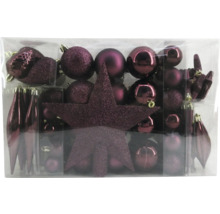 Set mit Weihnachtskugeln und Christbaumspitze aus Kunststoff
