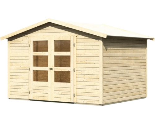 Holzgartenhaus mit Doppeltür und Fenstern