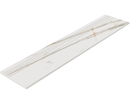 Weiße Fliese mit Marmoroptik und Rillen