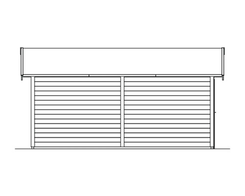 Zeichnung eines Gerätehauses mit horizontaler Holzverkleidung