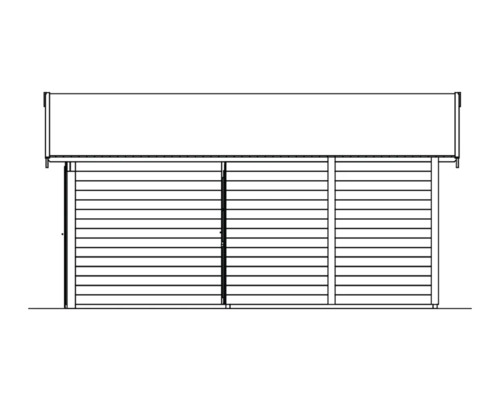 Illustration eines Gartenhauses mit Holzwänden und Dach