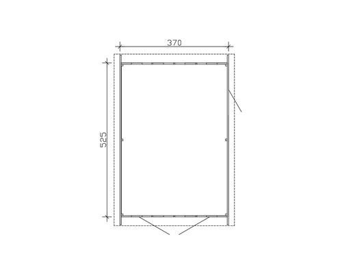Technische Zeichnung einer Gerätehausansicht mit den Maßen 370 x 525 cm