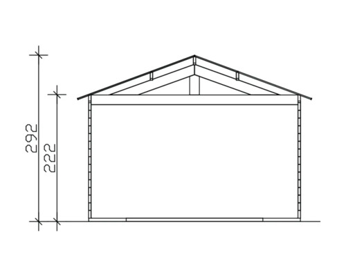 Technische Zeichnung eines Gartenhauses mit Maßangaben