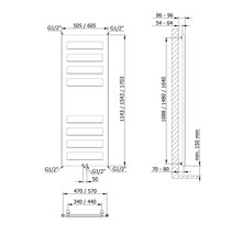 Technische Zeichnung eines Heizkörpers mit Maßangaben