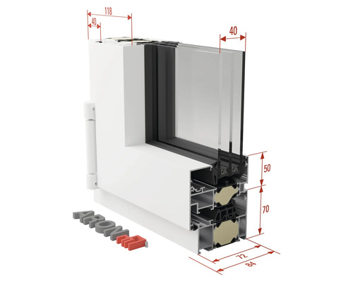 Querschnitt eines Fensters mit Maßangaben