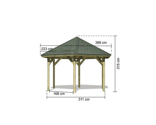 Holzpavillon mit Abmessungsangaben