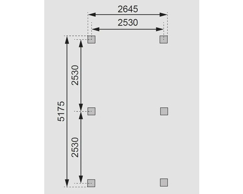 Abmessungen für ein Fundament mit sechs Fundamentpunkten