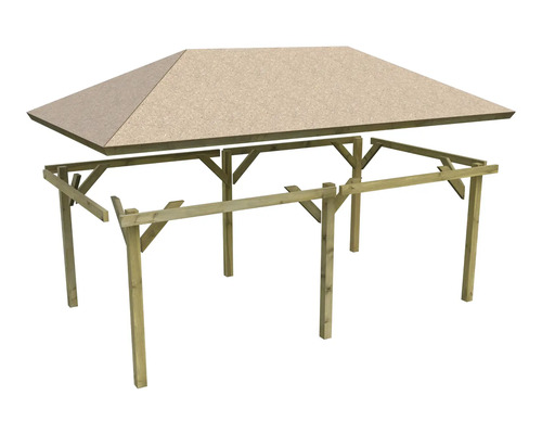 Holzpavillon im Aufbau mit Dach