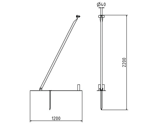 Technische Zeichnung eines Wäscheständers mit den Maßen 1200, 2200 und Durchmesser 40.