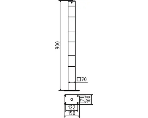 Technische Zeichnung einer Rammschutzsäule mit Maßangaben