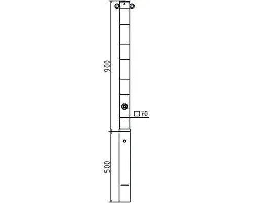 Technische Zeichnung eines Pfostenträgers mit Maßen 500 mm und 900 mm
