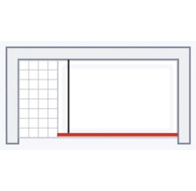 Schiebetürsystem mit Raster und roter Leiste