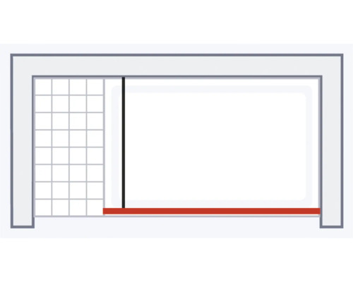 Schiebetürsystem mit Raster und roter Leiste