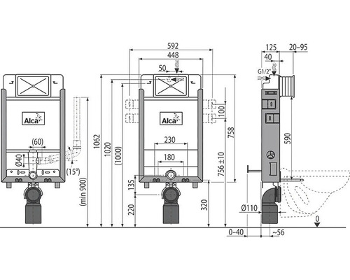 Technische Zeichnung eines Vorwandelements mit Maßen