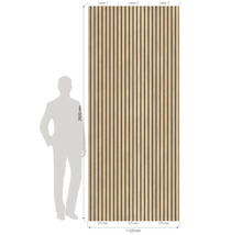 Holzpaneel mit vertikalen Lamellen und Maßangaben