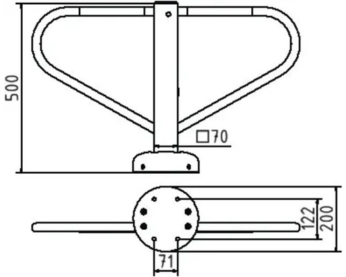Technische Zeichnung einer Fahrradanlehnbügel mit Maßangaben