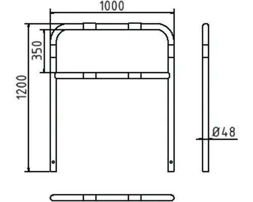 Technische Zeichnung eines Anfahrschutzes mit Maßangaben