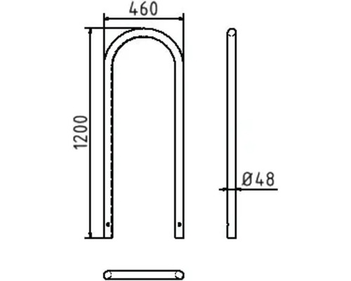 Technische Zeichnung eines Fahrradständers mit Maßangaben