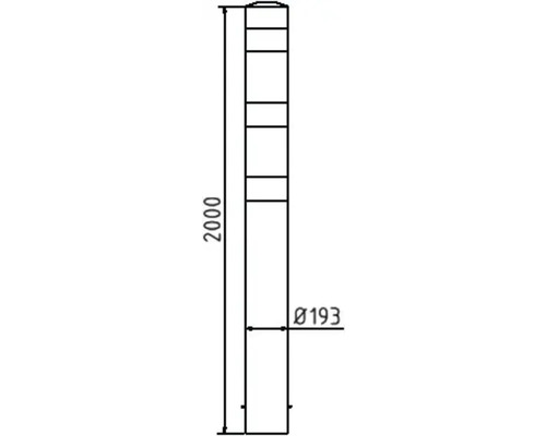 Technische Zeichnung eines Pfostens mit den Maßen 2000 mm Höhe und 193 mm Durchmesser.