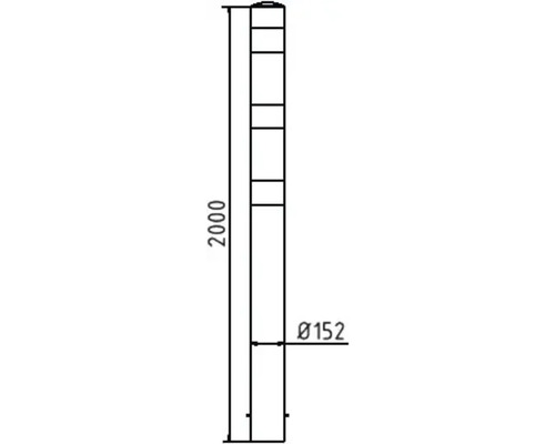 Technische Zeichnung eines Absperrpfostens mit den Maßen 2000 Millimeter Höhe und 152 Millimeter Durchmesser