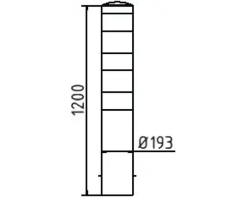 Technische Zeichnung eines Pollers mit den Maßen 1200 Millimeter Höhe und 193 Millimeter Durchmesser.
