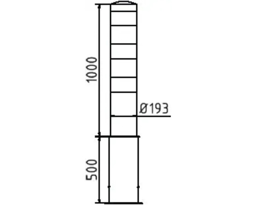 Technische Zeichnung eines Absperrpfostens mit Maßen