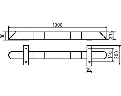 Technische Zeichnung eines Anfahrschutzes mit Maßangaben