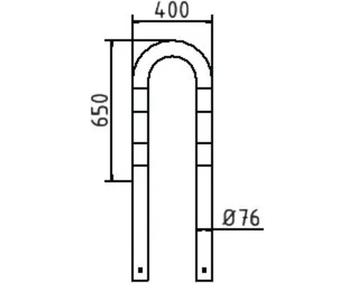 Technische Zeichnung eines U-Bügels mit den Maßen 400 und 650 Millimeter sowie einem Durchmesser von 76 Millimeter.