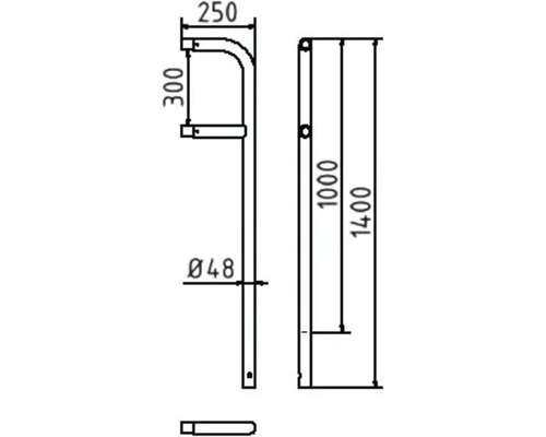 Technische Zeichnung eines Handlaufs mit Maßangaben.