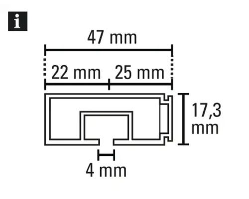 Technische Zeichnung mit Maßangaben eines Profils