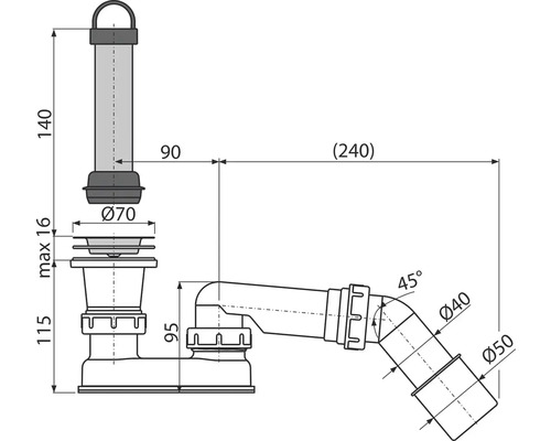 Zeichnung eines Siphon mit Maßen